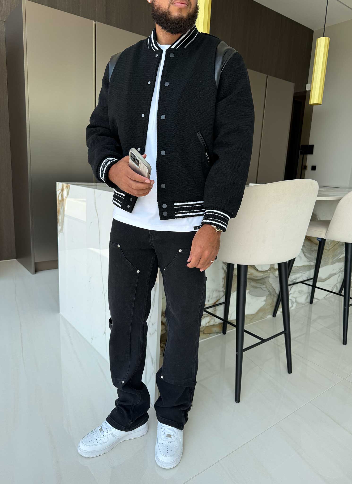 Heavyweight Wool Bomber Jacket - Black - Image 7