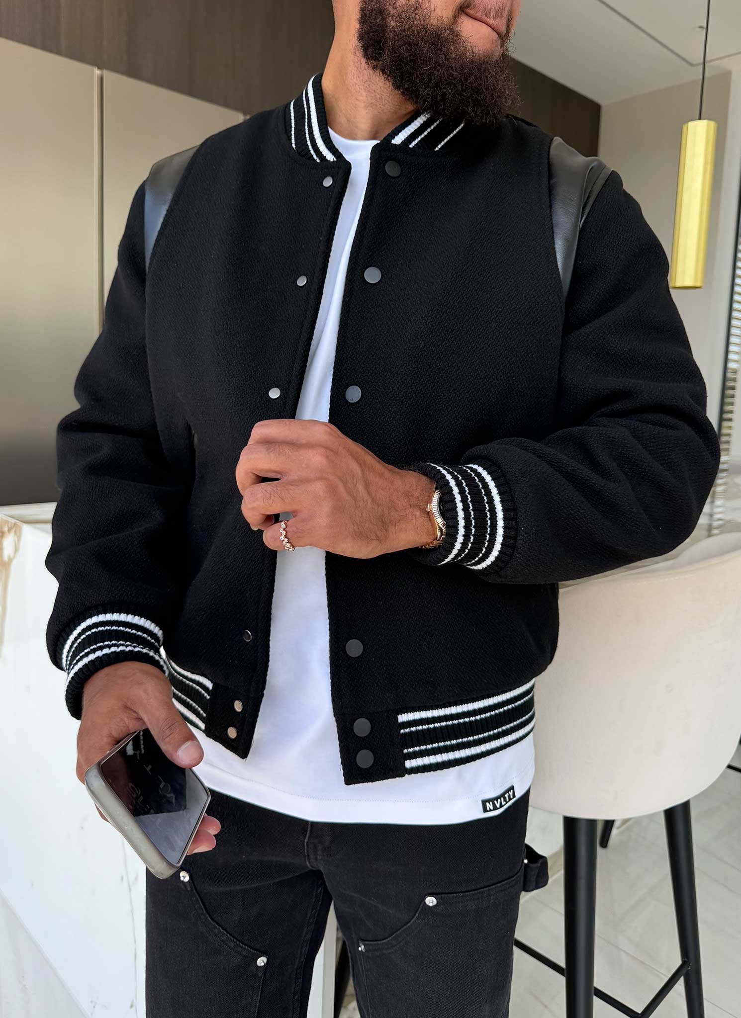 Heavyweight Wool Bomber Jacket - Black - Image 8