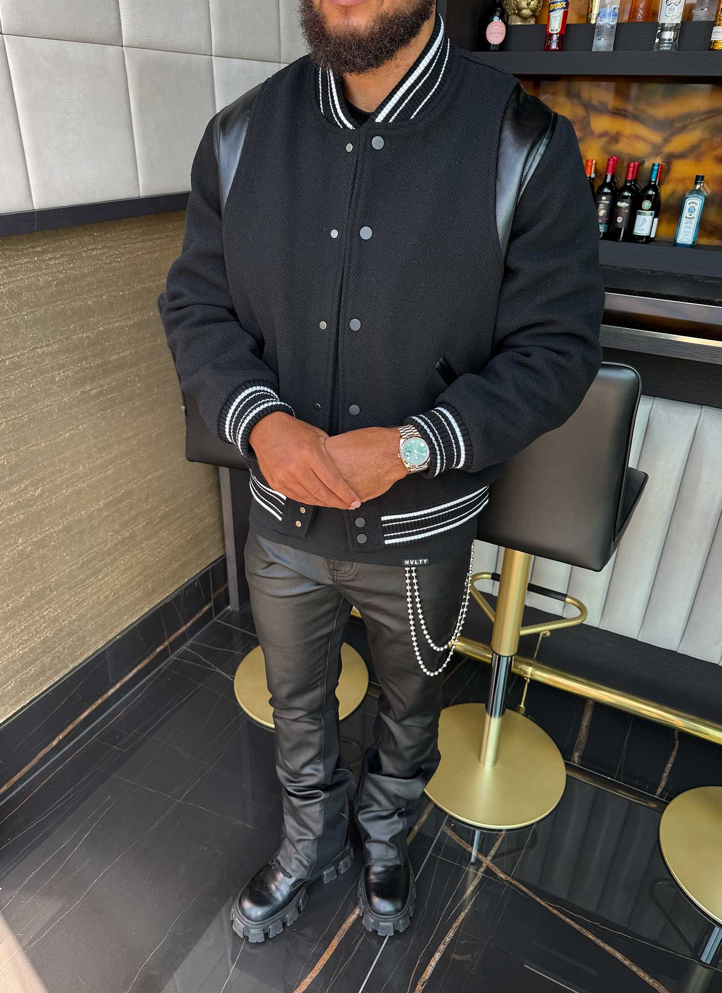 Heavyweight Wool Bomber Jacket - Black - Image 9