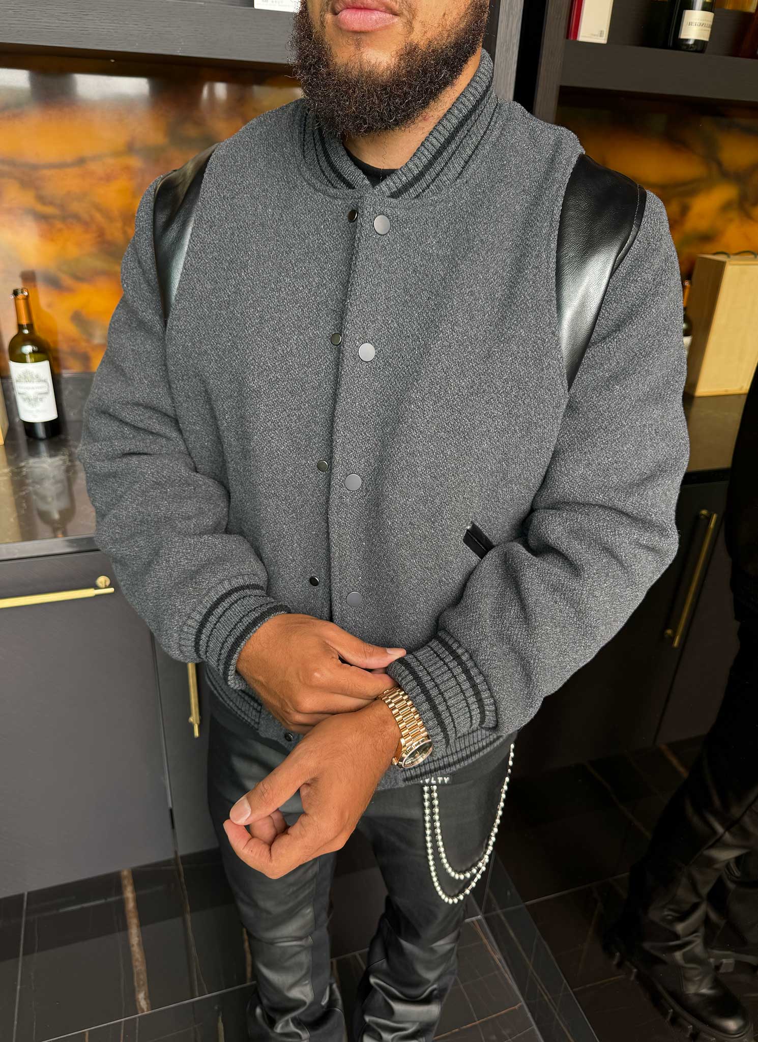 Heavyweight Wool Bomber Jacket - Grey - Image 6