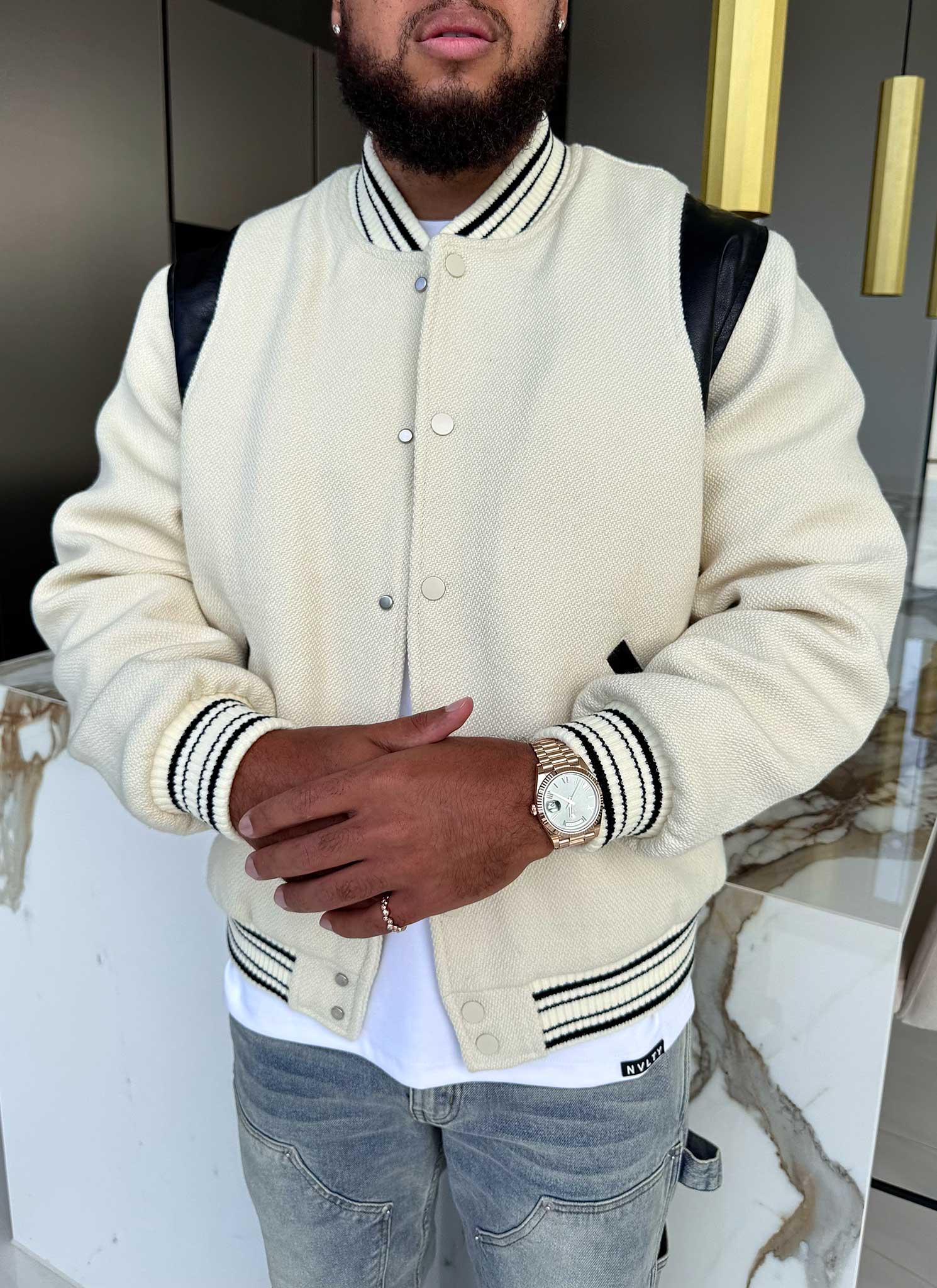 Heavyweight Wool Bomber Jacket - Ivory - Image 3