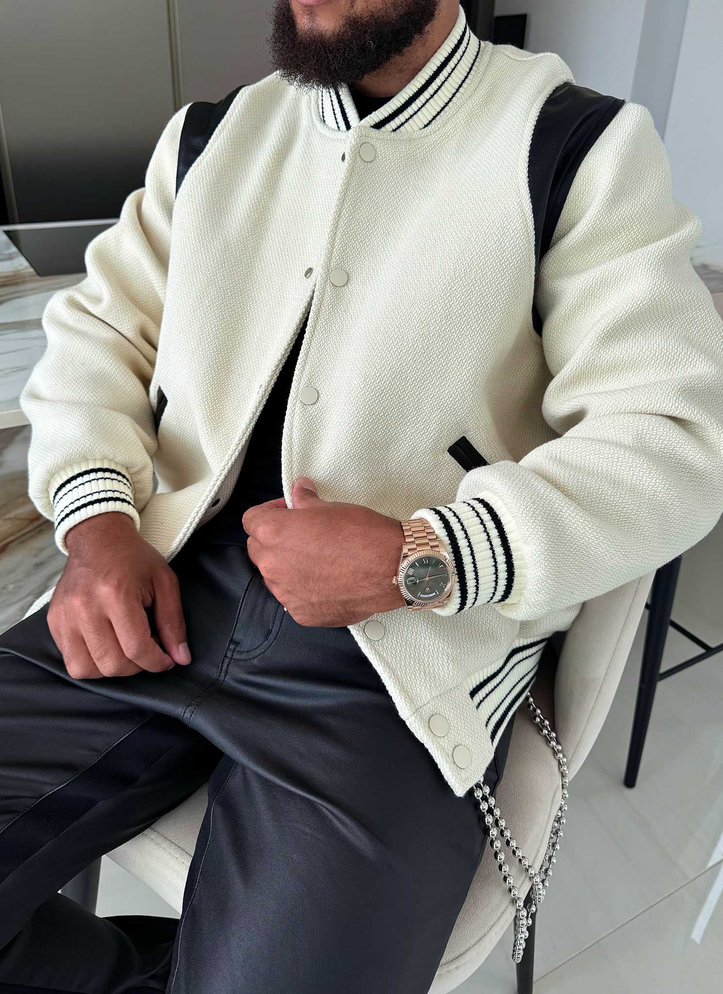 Heavyweight Wool Bomber Jacket - Ivory - Image 8