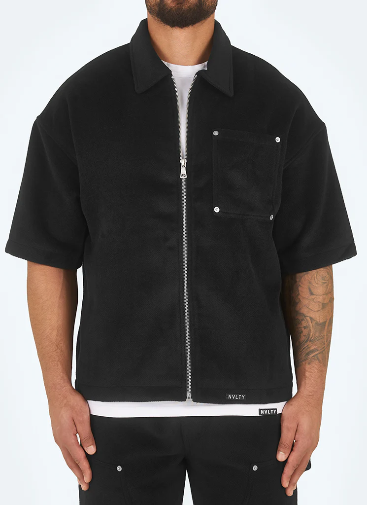 Heavyweight Wool Rivet Shirt - Black - Image 4