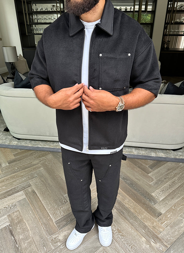 Heavyweight Wool Rivet Shirt - Black - Image 7