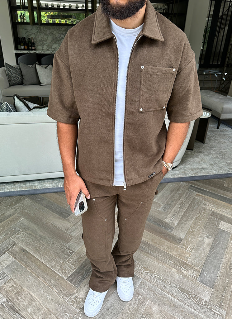 Heavyweight Wool Rivet Shirt - Brown - Image 10