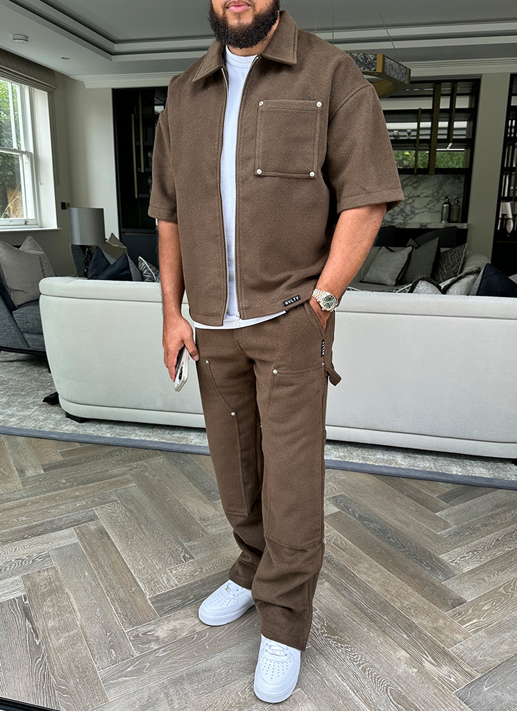 Heavyweight Wool Rivet Shirt - Brown - Image 3