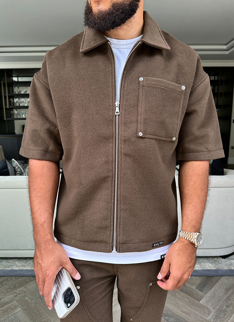 Heavyweight Wool Rivet Shirt - Brown - Image 6