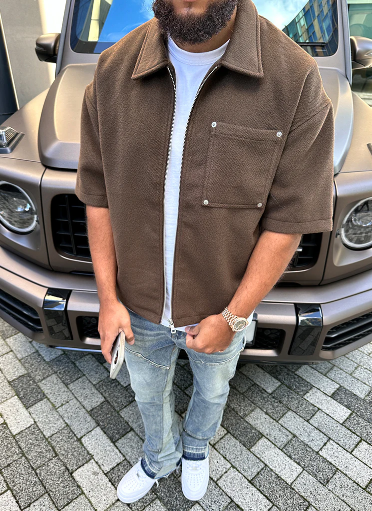 Heavyweight Wool Rivet Shirt - Brown - Image 9
