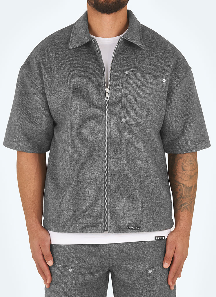 Heavyweight Wool Rivet Shirt - Grey - Image 4