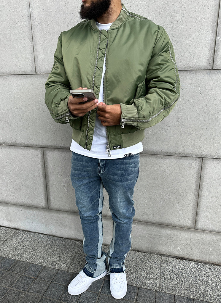 Heavyweight Zipper Bomber Jacket - Khaki - Image 10
