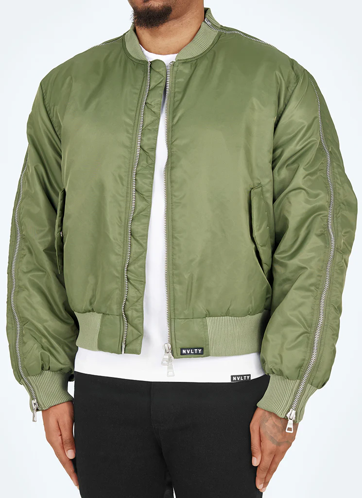 Heavyweight Zipper Bomber Jacket - Khaki - Image 4