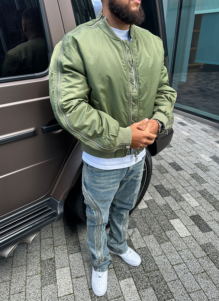 Heavyweight Zipper Bomber Jacket - Khaki - Image 9