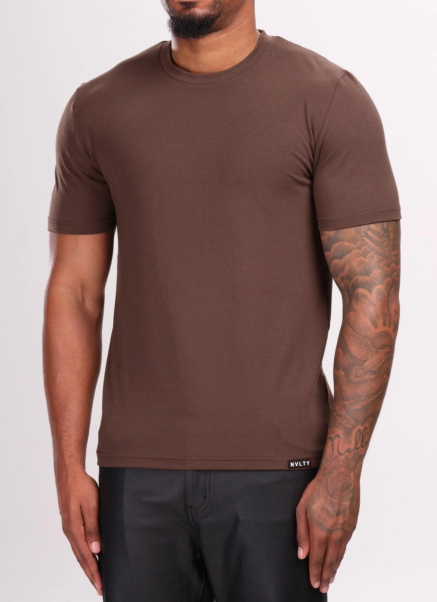 Knit Fitted T-Shirt - Brown - Image 2