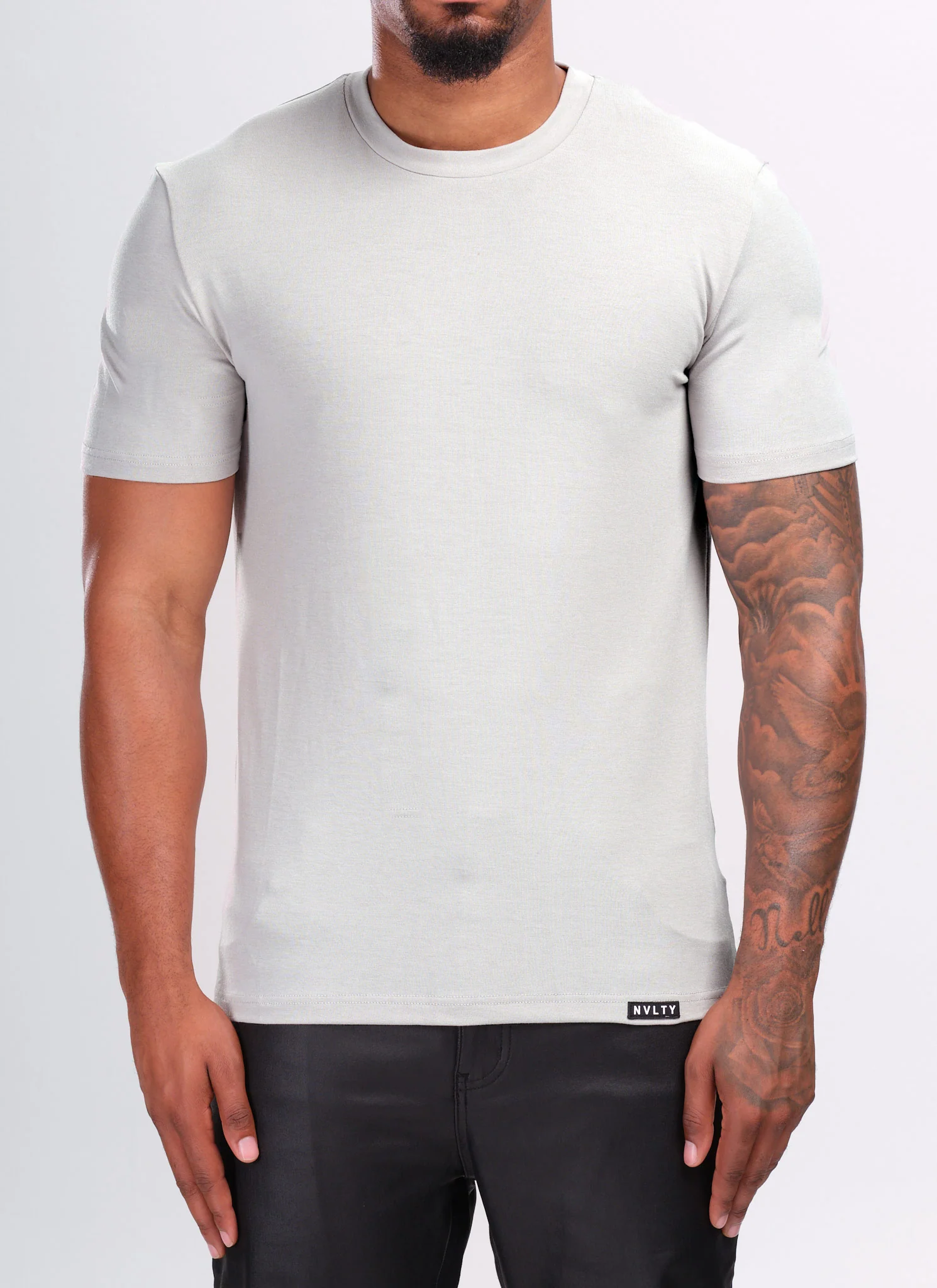 Knit Fitted T-Shirt - Grey - Image 2