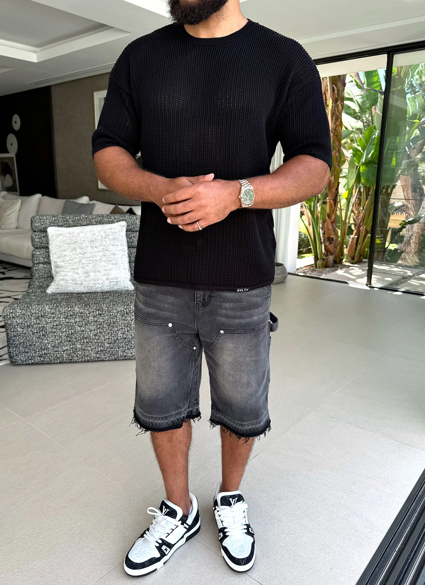 Knitted T-Shirt - Black - Image 3