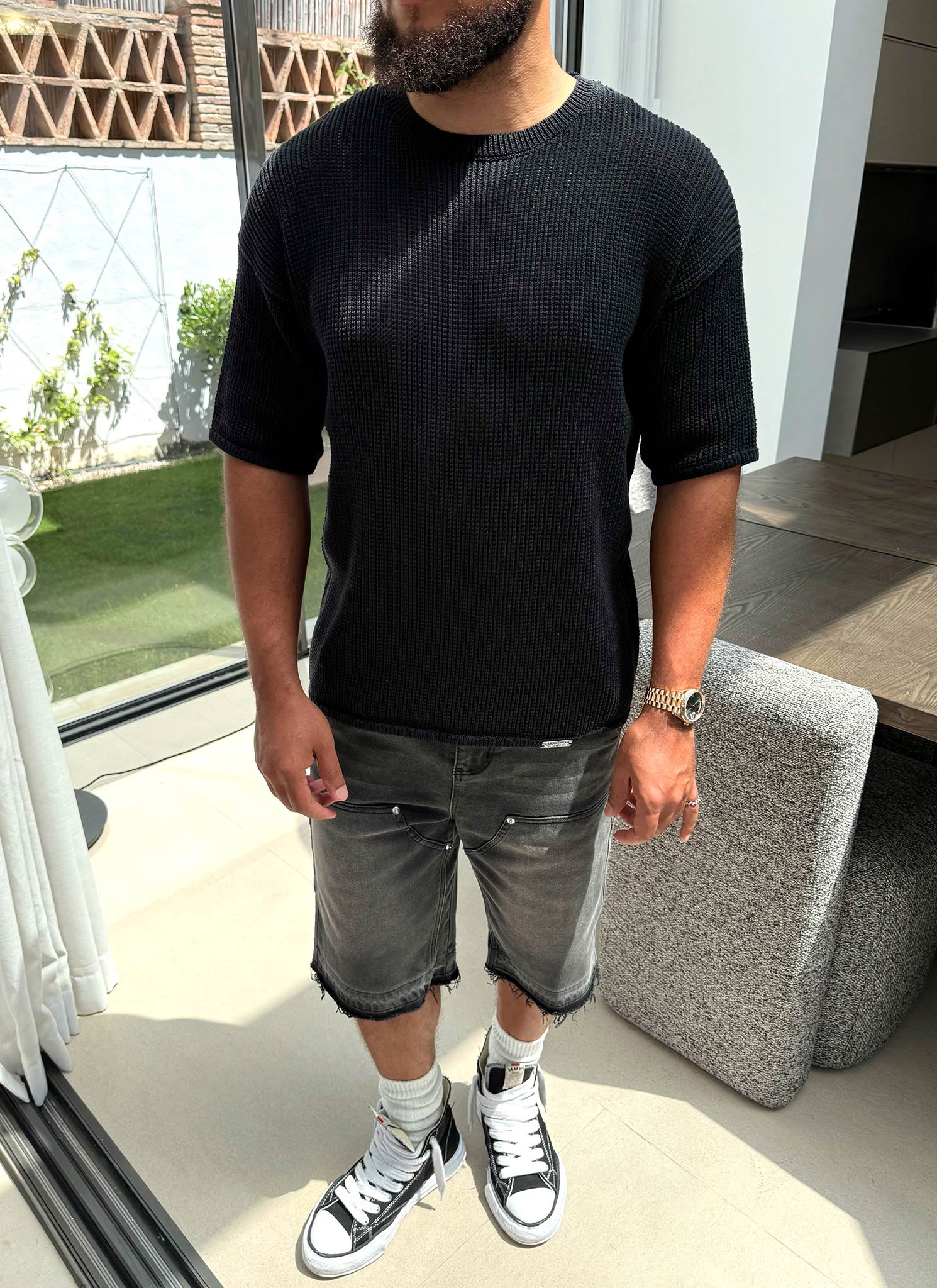Knitted T-Shirt - Black - Image 5