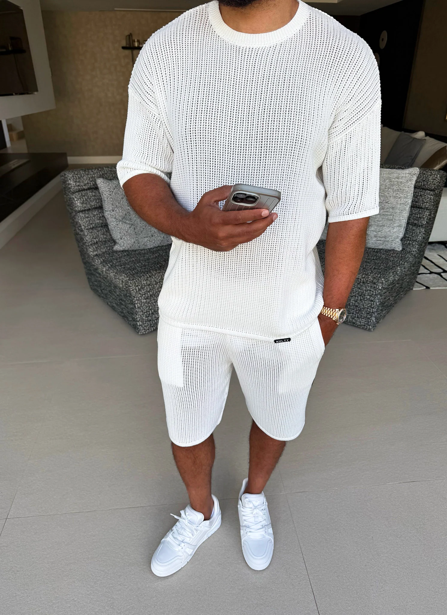 Knitted T-Shirt - Ivory - Image 4