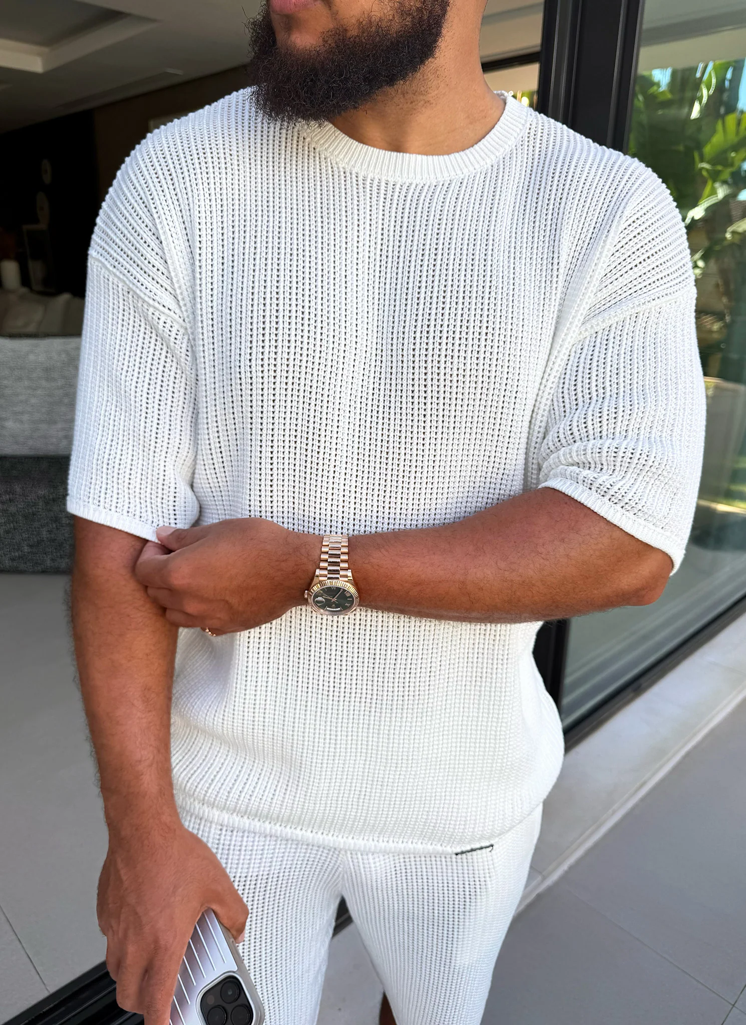 Knitted T-Shirt - Ivory - Image 6