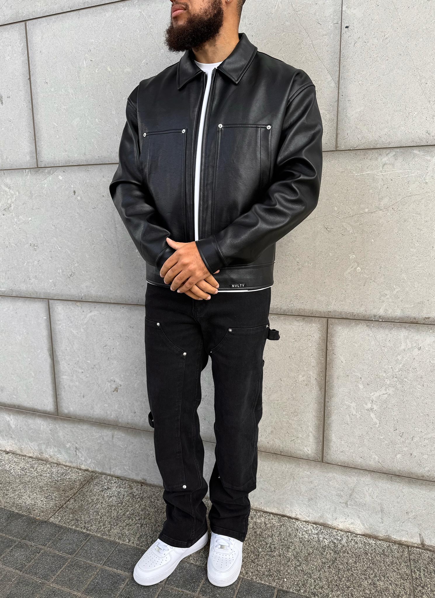 Leather Carpenter Rivet Jacket - Black - Image 10