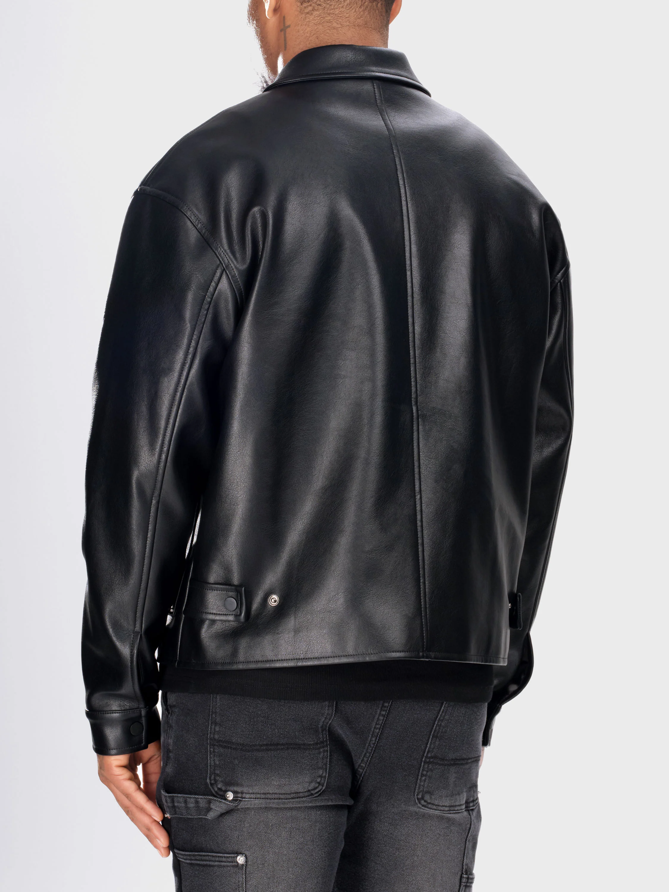 Leather Carpenter Rivet Jacket - Black - Image 6