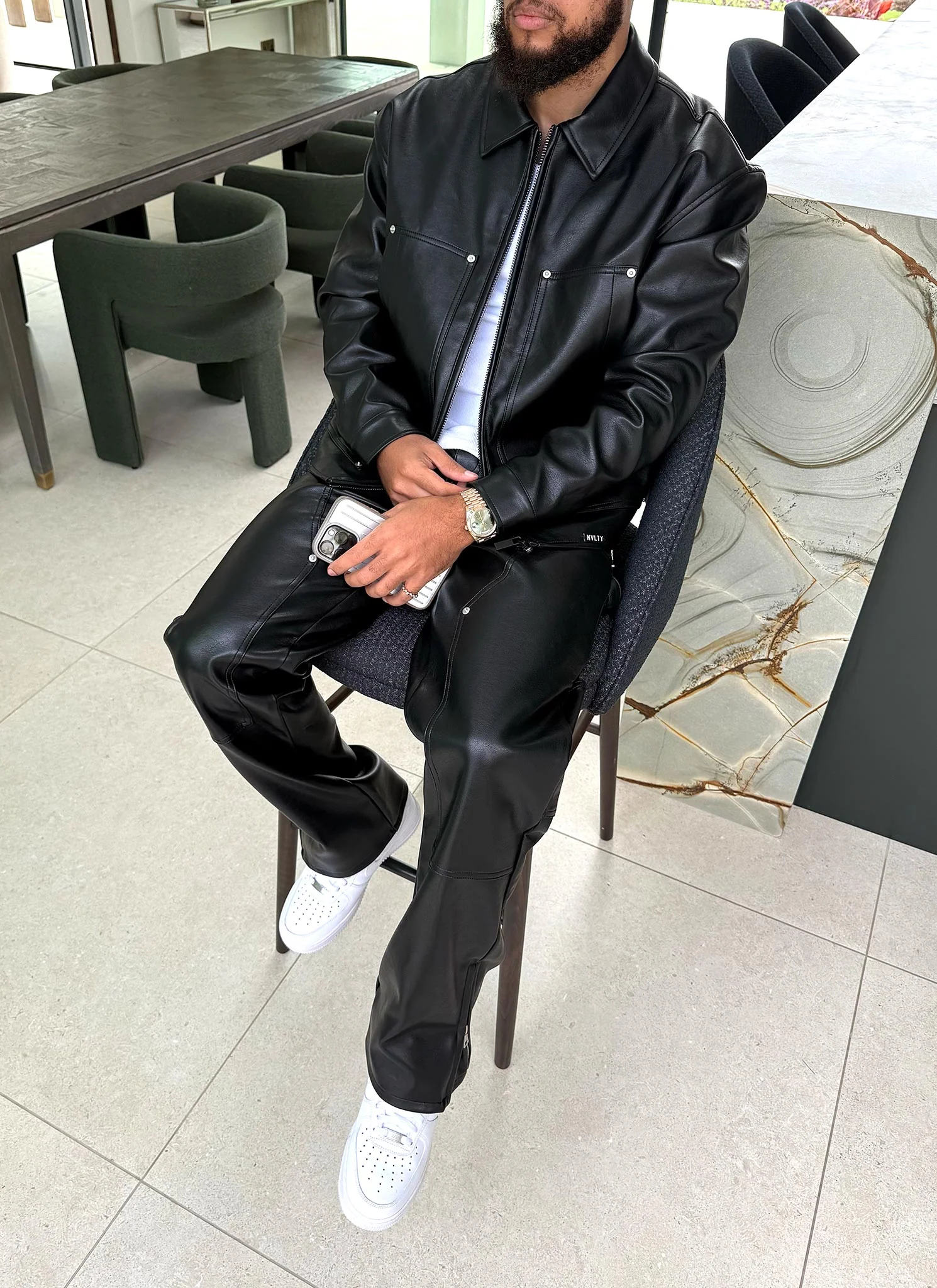 Leather Carpenter Rivet Jacket - Black - Image 8