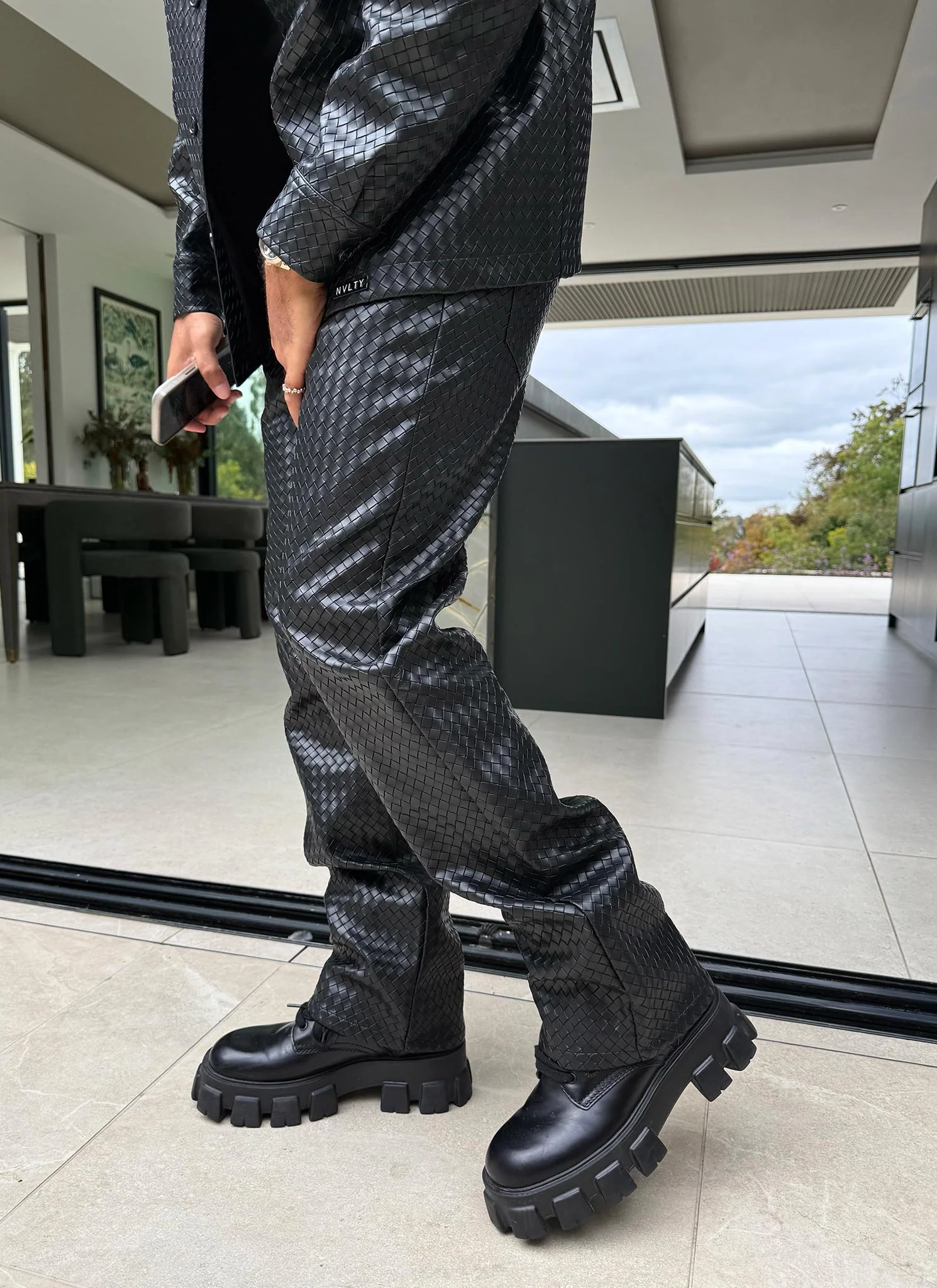 Leather Interlock Pants - Black - Image 2