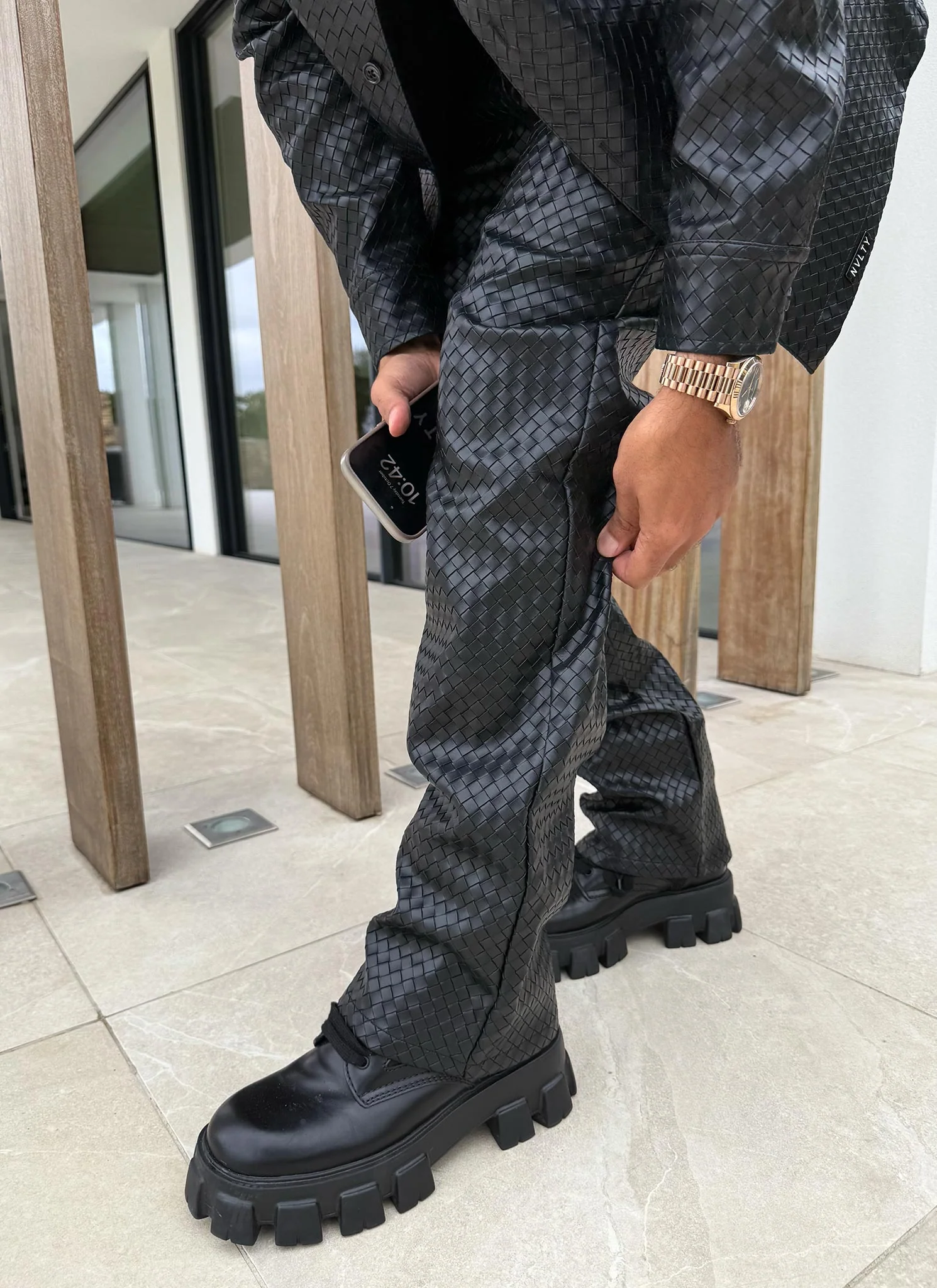 Leather Interlock Pants - Black - Image 8