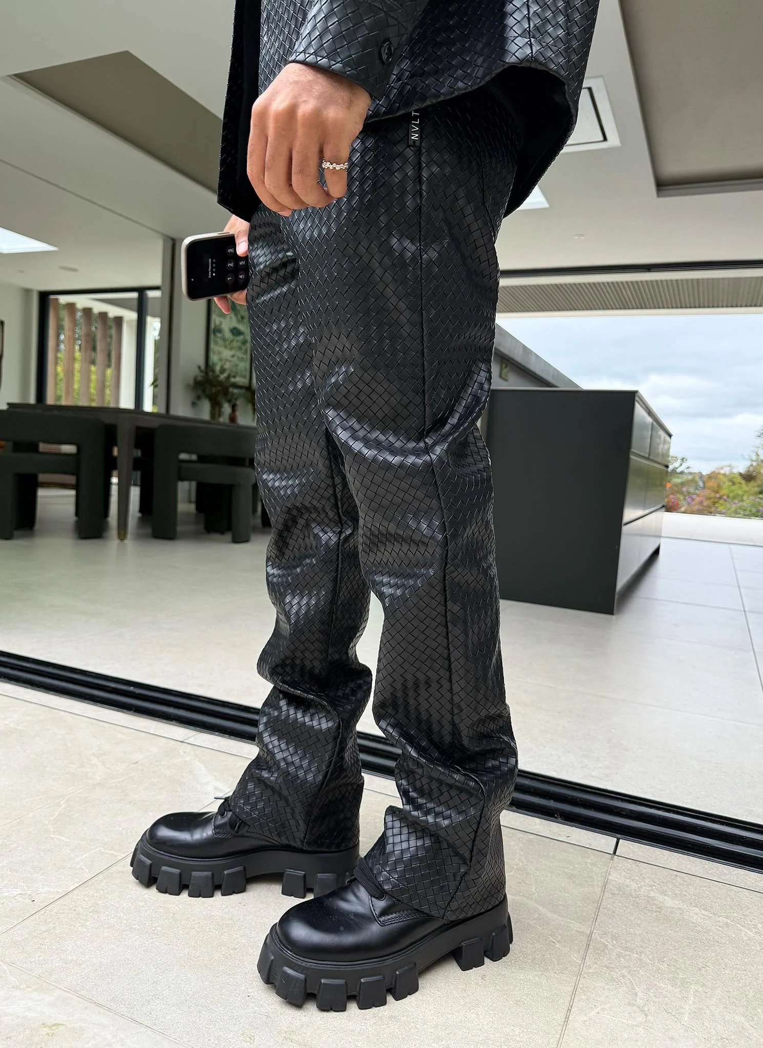 Leather Interlock Pants - Black - Image 9