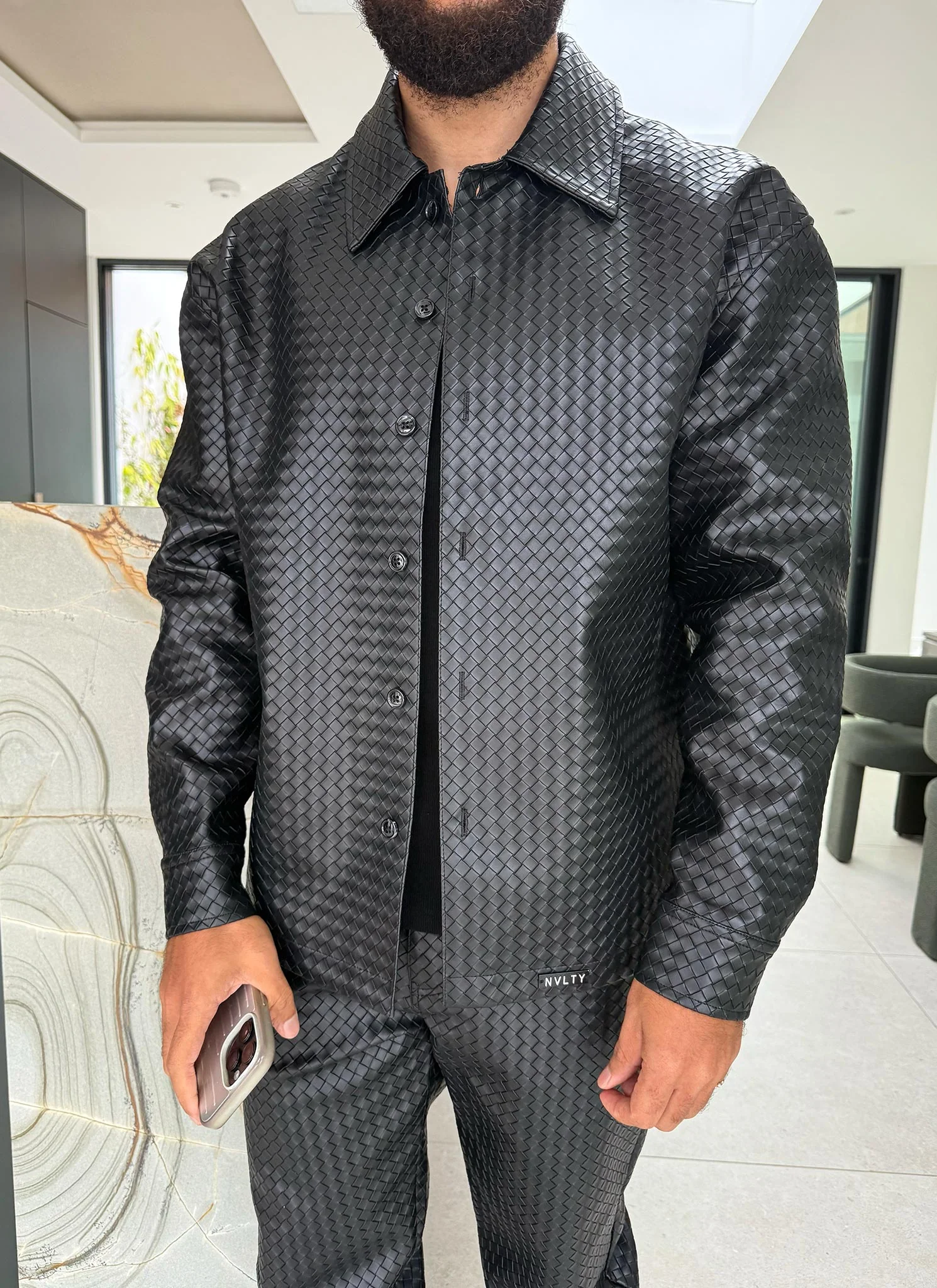 Leather Interlock Shirt - Black - Image 11