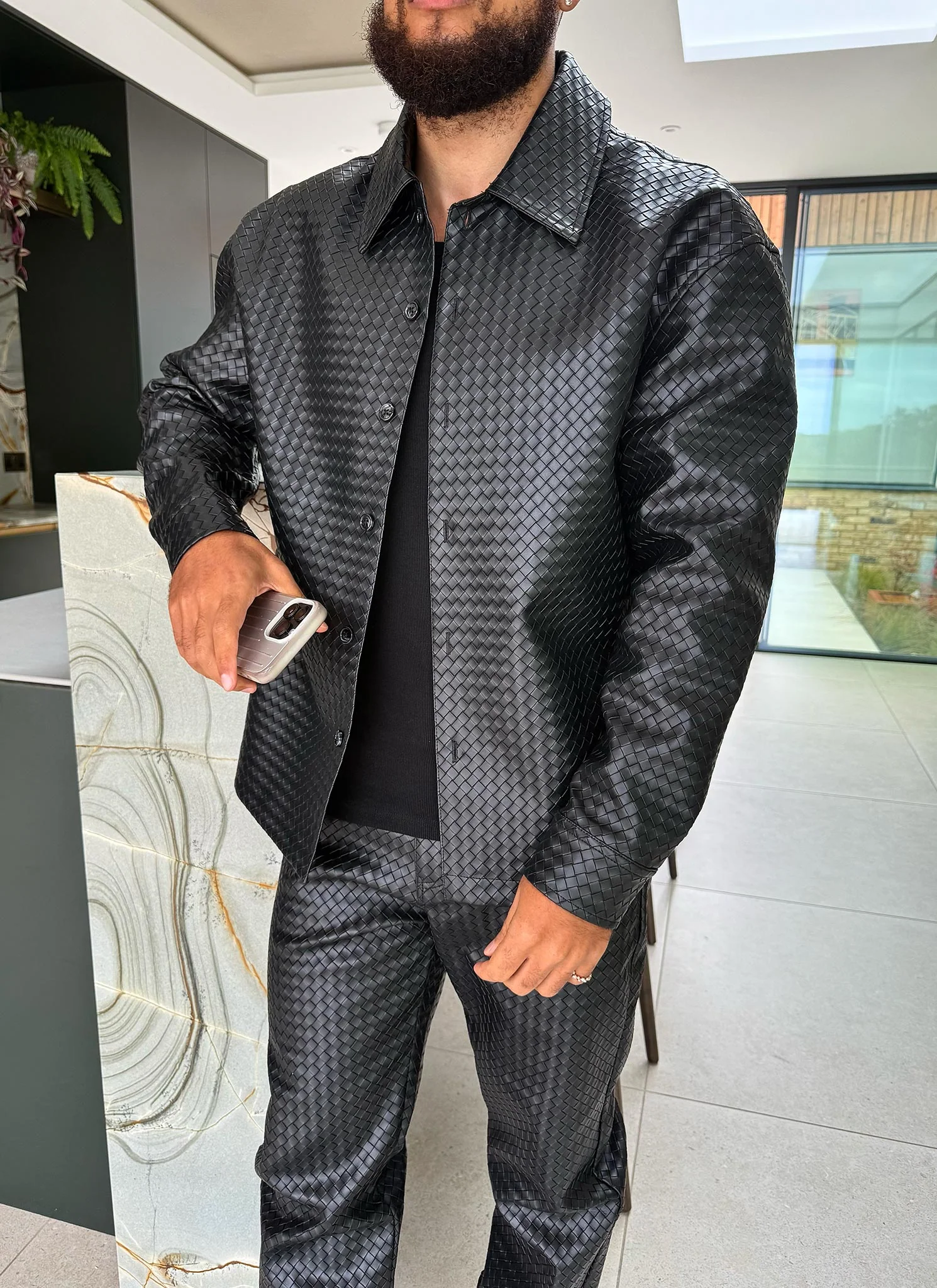 Leather Interlock Shirt - Black - Image 6