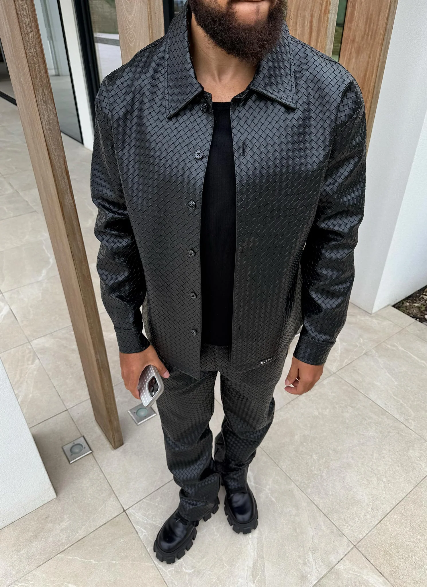 Leather Interlock Shirt - Black - Image 9