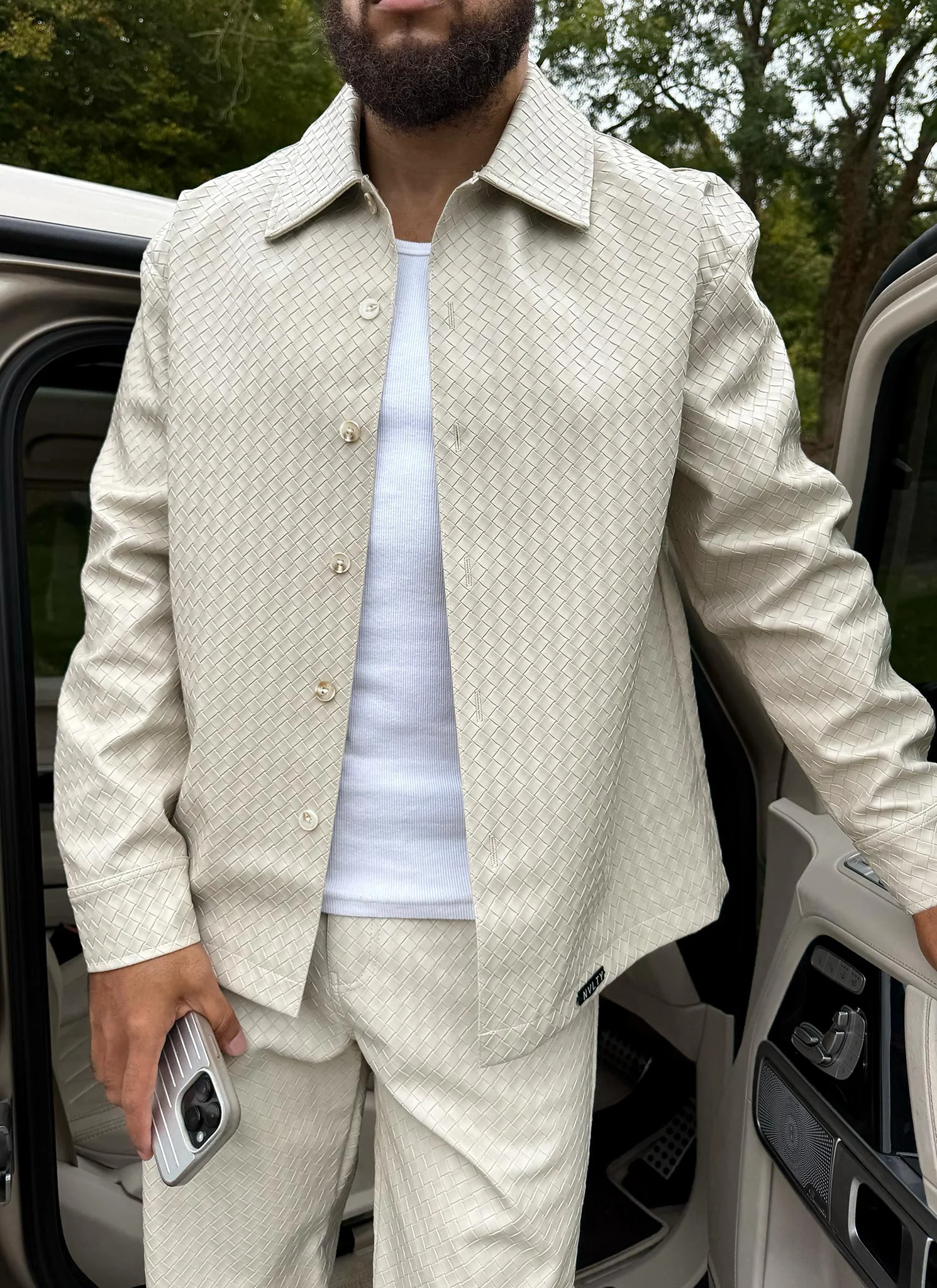 Leather Interlock Shirt - Ivory - Image 6