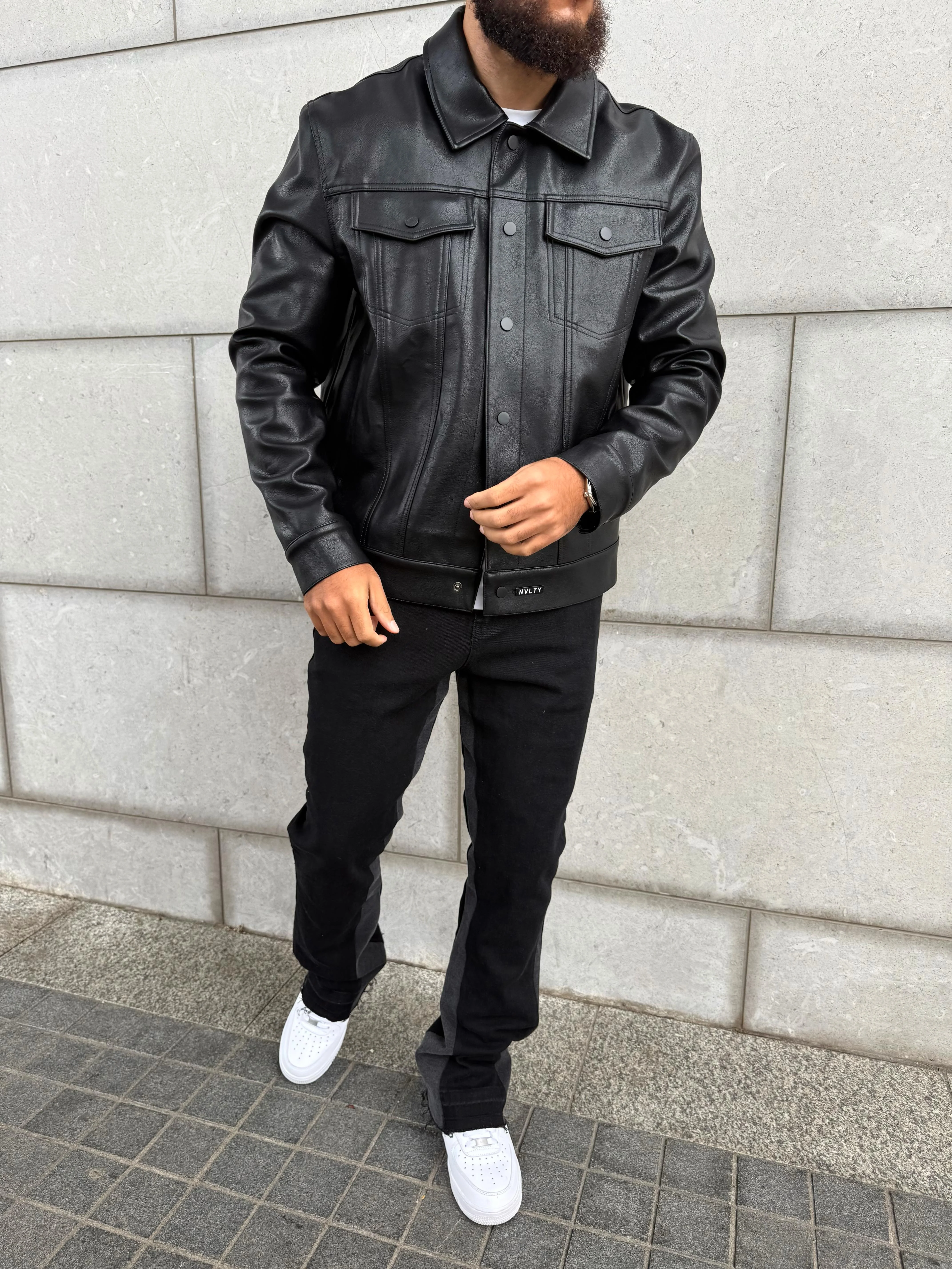 Leather Trucker Jacket - Black - Image 10