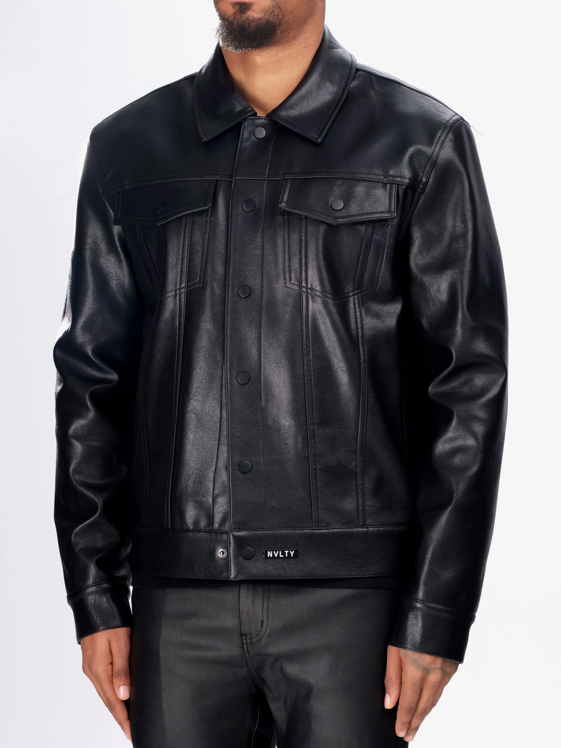 Leather Trucker Jacket - Black - Image 3