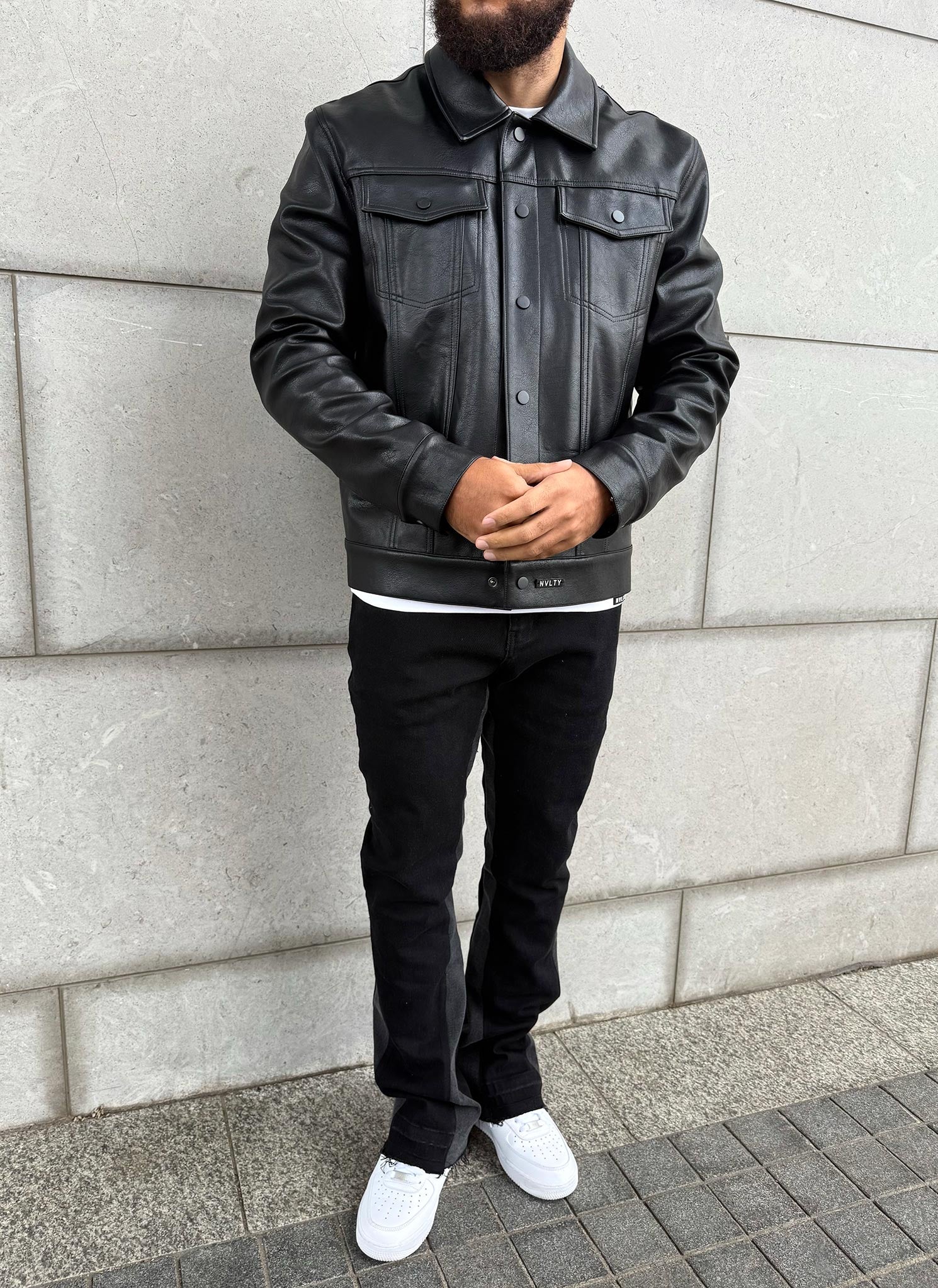 Leather Trucker Jacket - Black - Image 8