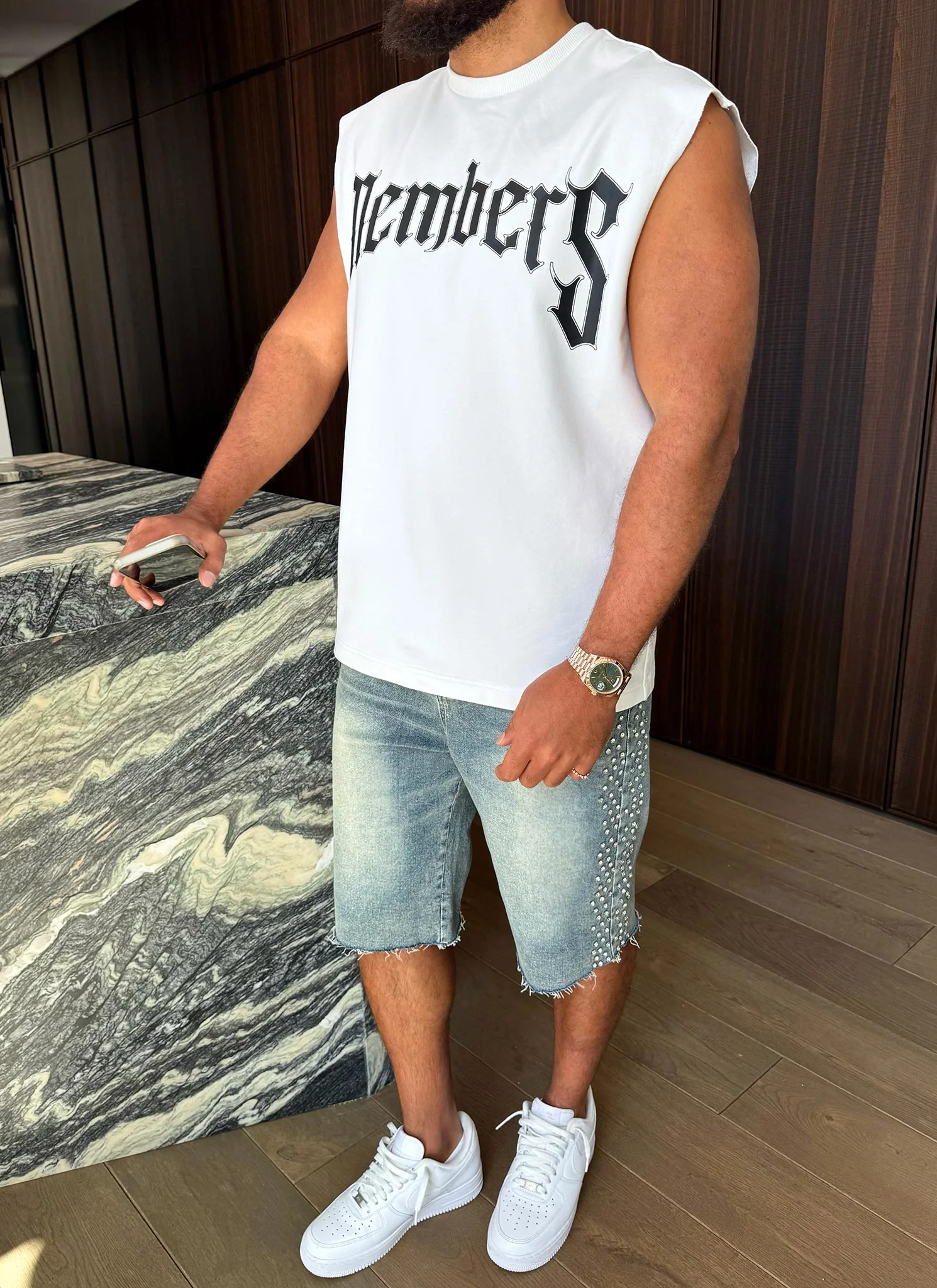 Members Arc Sleeveless T-Shirt - White - Image 3