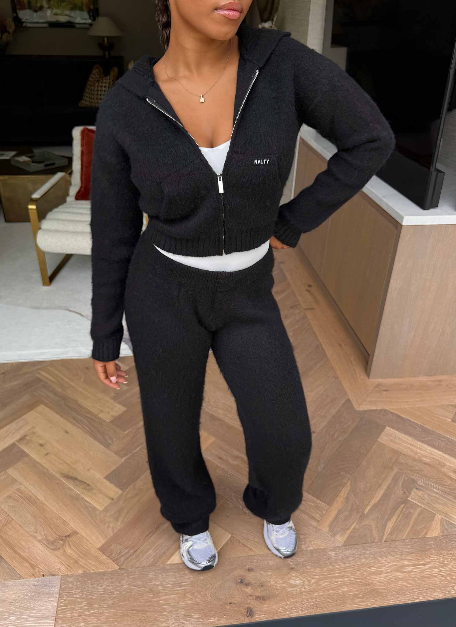 Mohair Zip Hoodie - Black - Image 10
