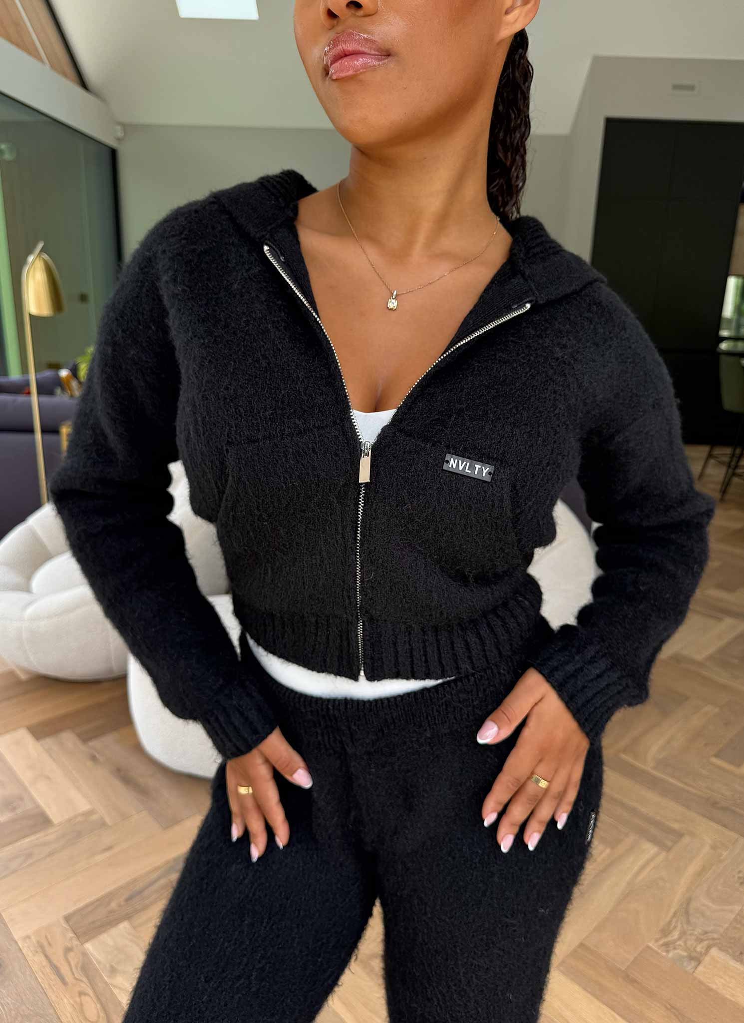 Mohair Zip Hoodie - Black - Image 11