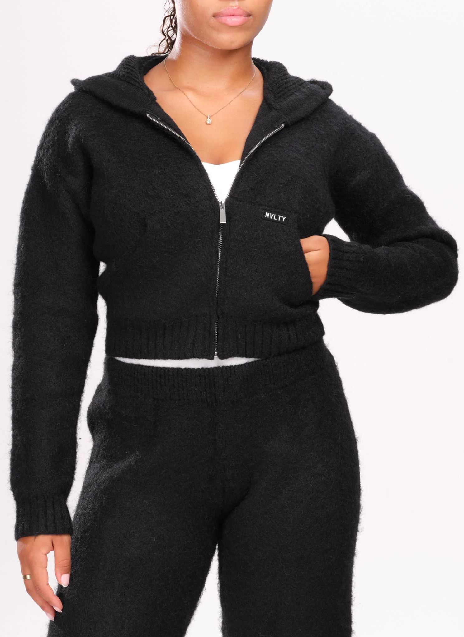 Mohair Zip Hoodie - Black - Image 4