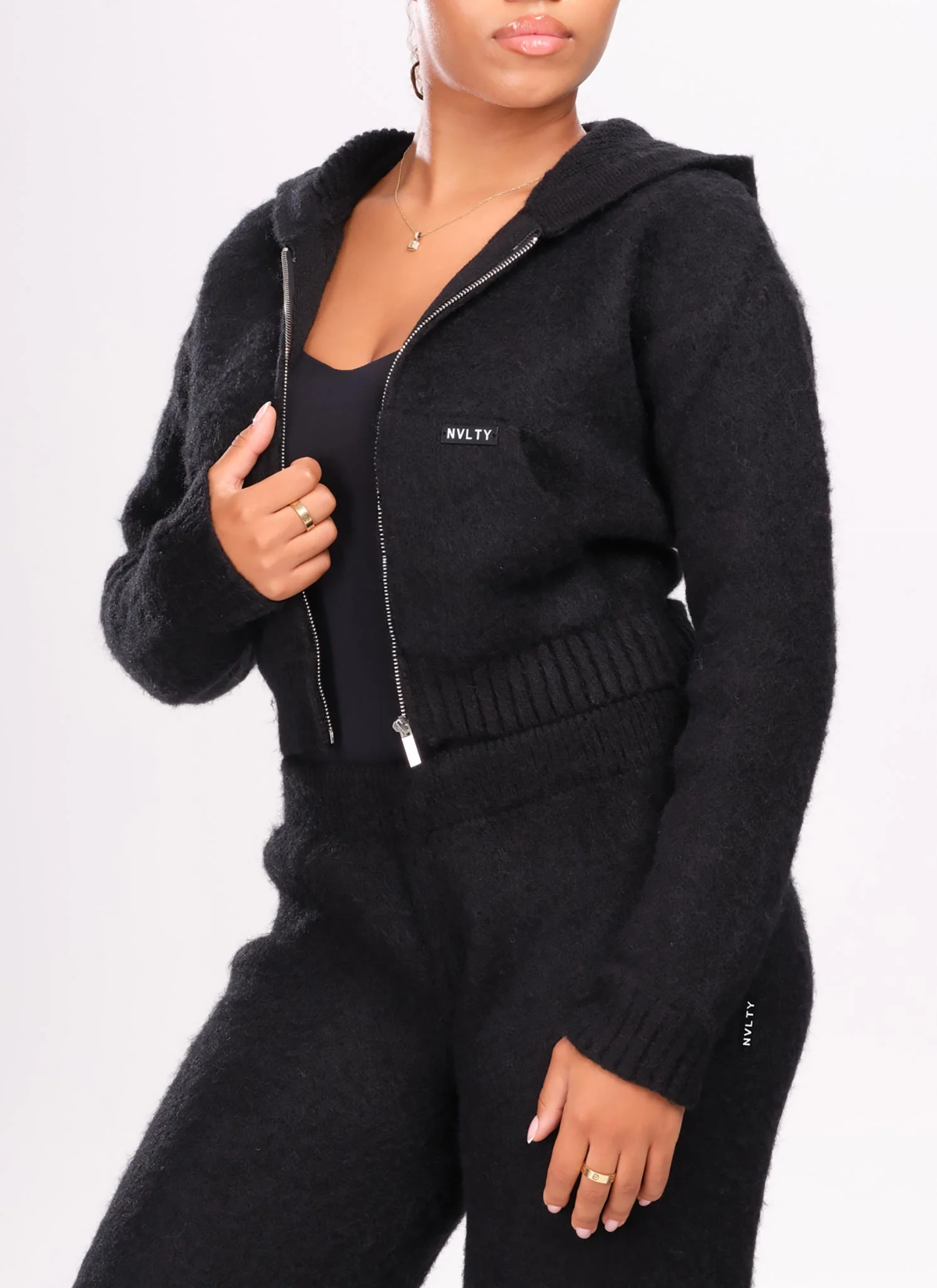 Mohair Zip Hoodie - Black - Image 6