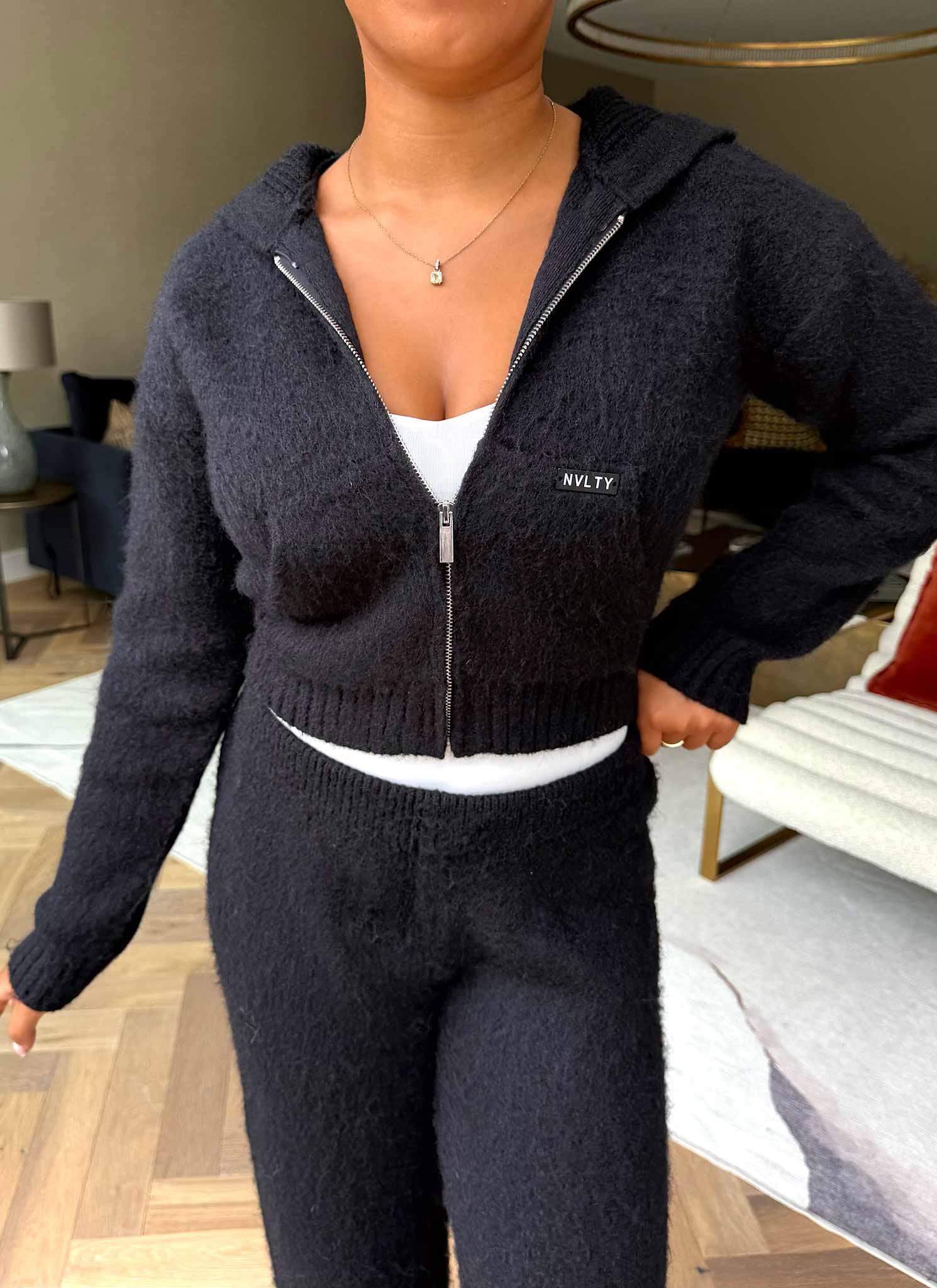 Mohair Zip Hoodie - Black - Image 7