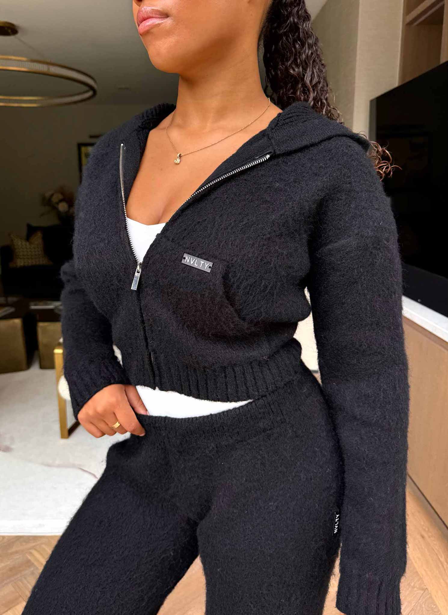Mohair Zip Hoodie - Black - Image 9