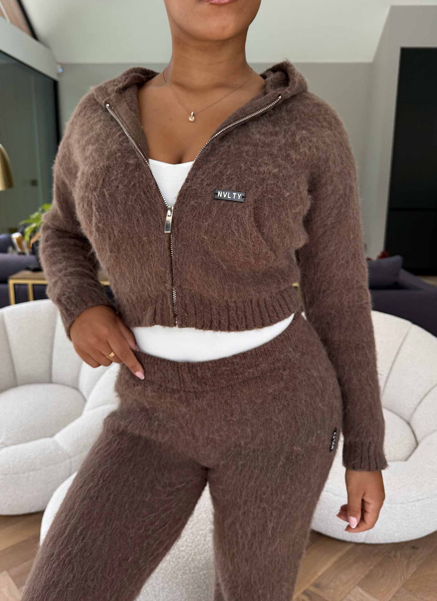 Mohair Zip Hoodie - Brown - Image 10