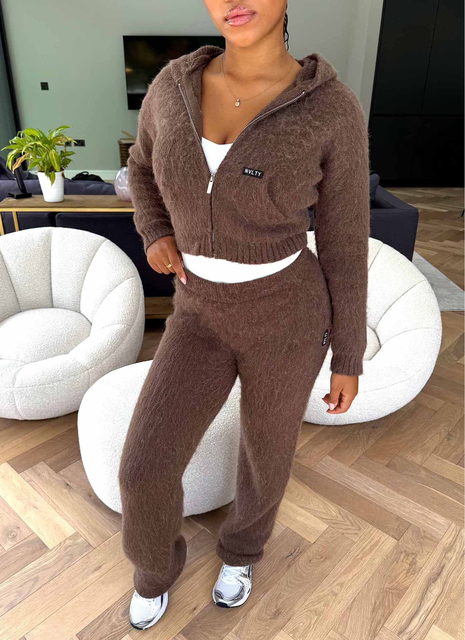 Mohair Zip Hoodie - Brown - Image 11