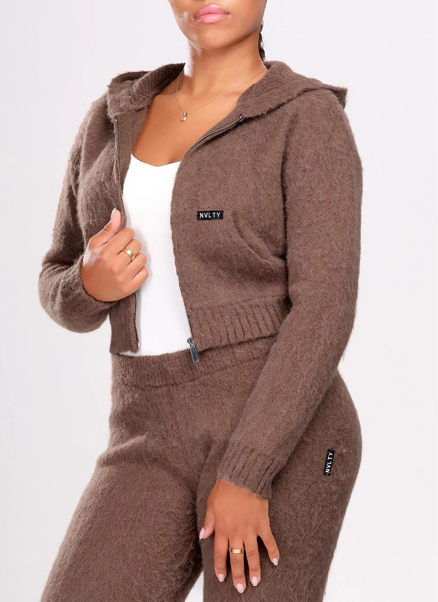 Mohair Zip Hoodie - Brown - Image 2