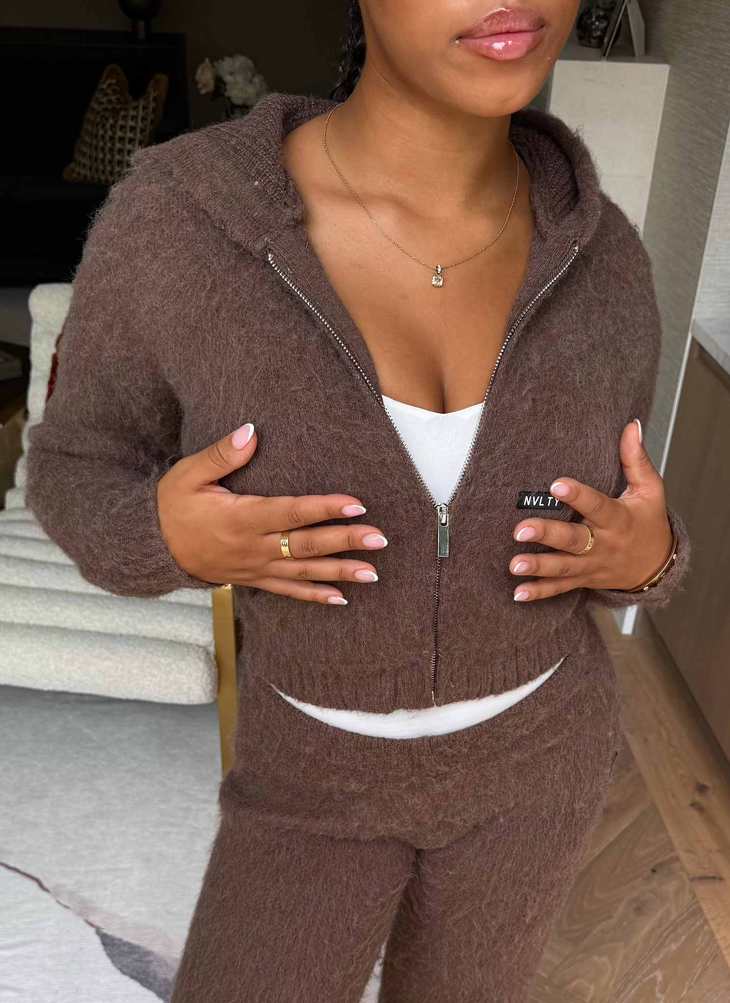 Mohair Zip Hoodie - Brown - Image 3