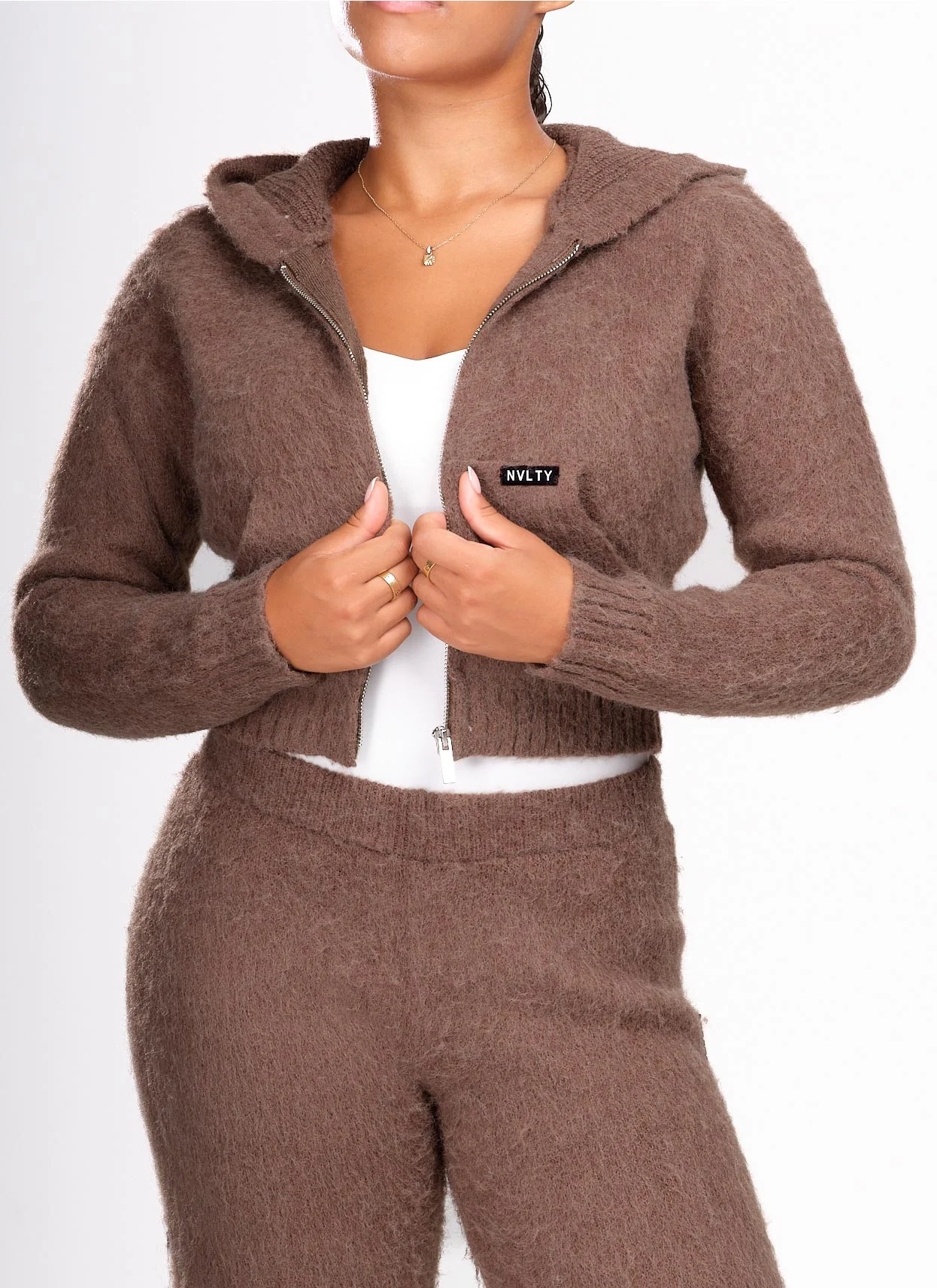 Mohair Zip Hoodie - Brown - Image 4