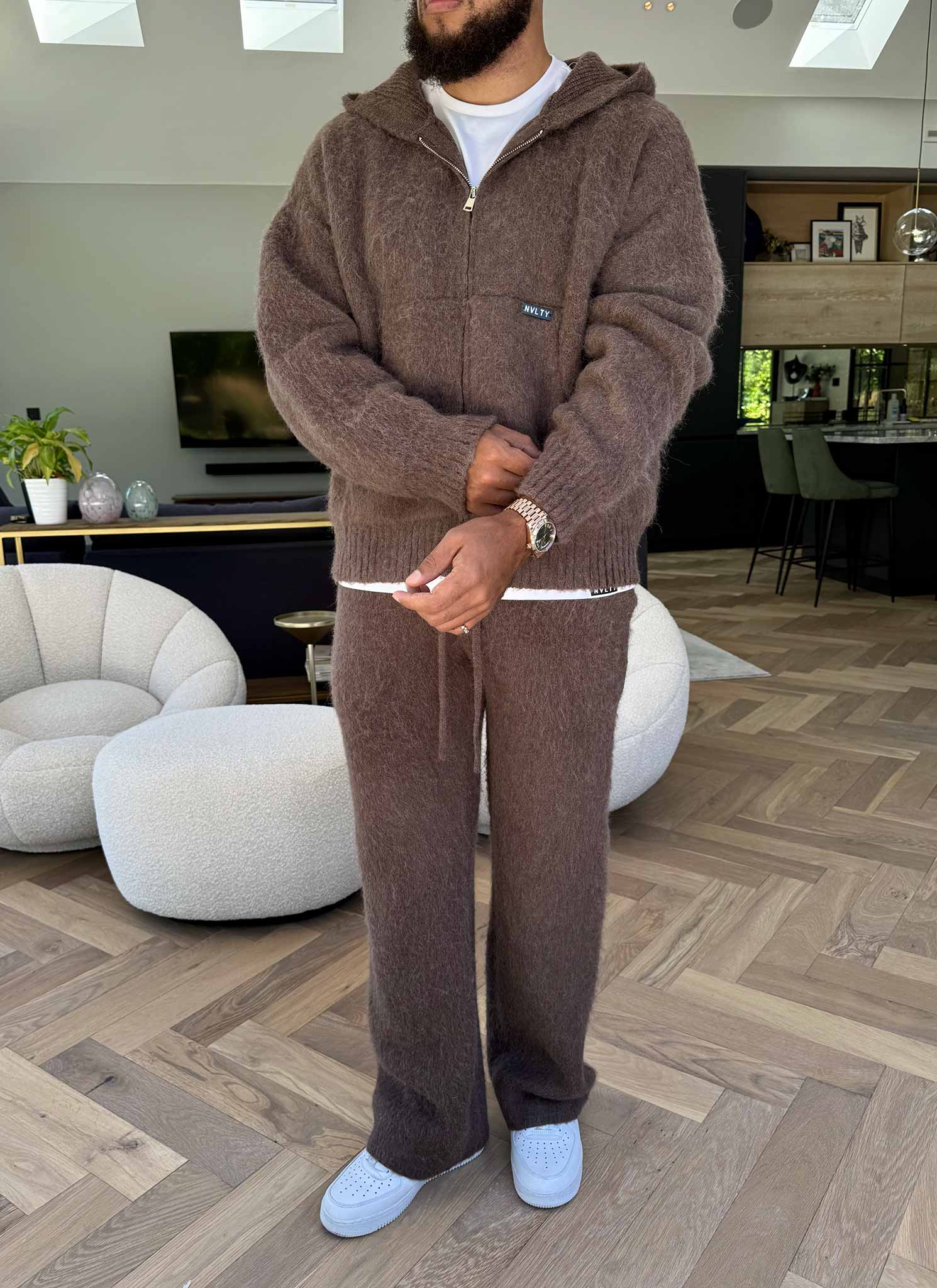 Mohair Zip Hoodie - Brown - Image 12