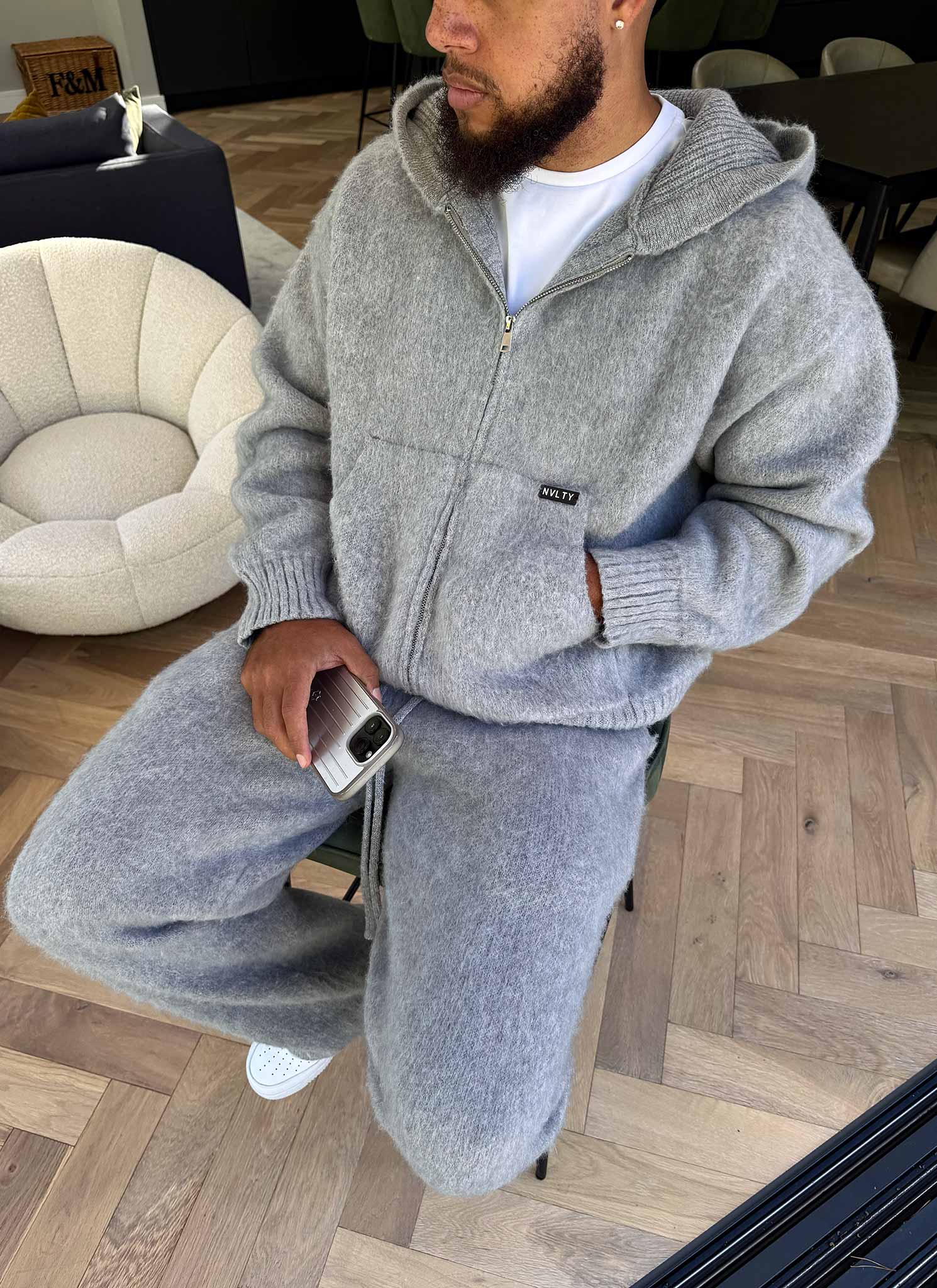 Mohair Zip Hoodie - Grey - Image 7