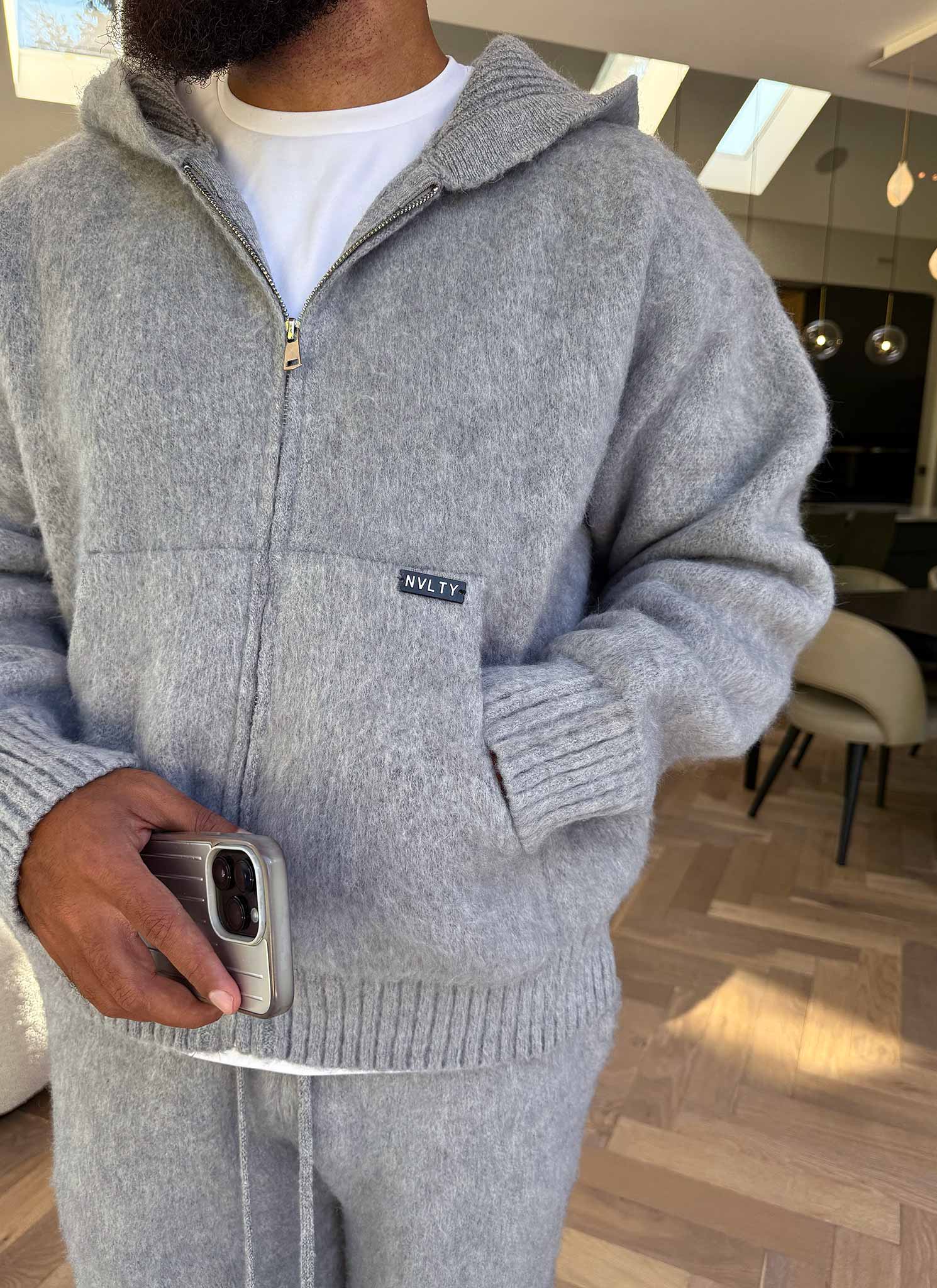 Mohair Zip Hoodie - Grey - Image 9